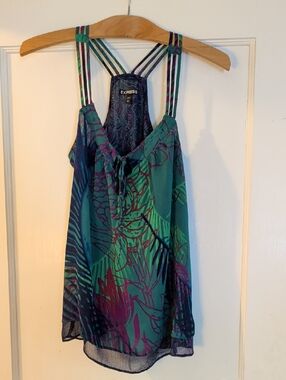 Express Teal & Purple Floral Strappy Camisole, Sz XS
